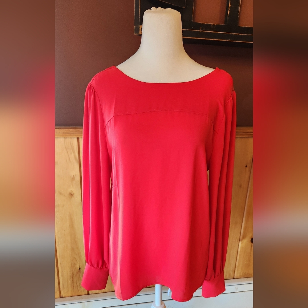 Loft Red Long Sleeve Blouse With Button Back Size Small